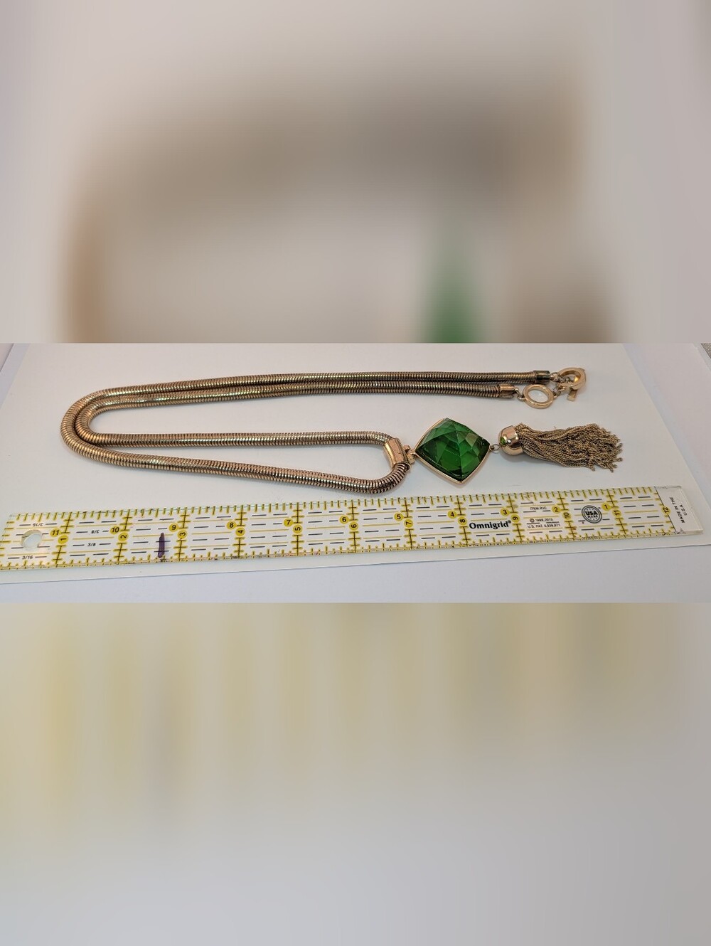 Anne Klein Vintage Gold-Tone Necklace with Green Pendant and Tassel - Picture 9 of 13